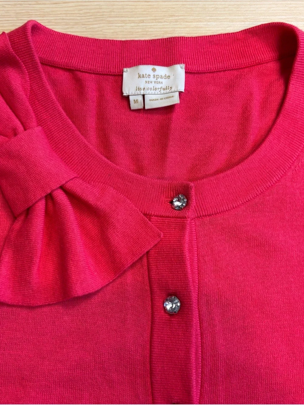 Kate Spade Sandi Bow Cardigan Pink Jewel Rhinestone Button Sz M